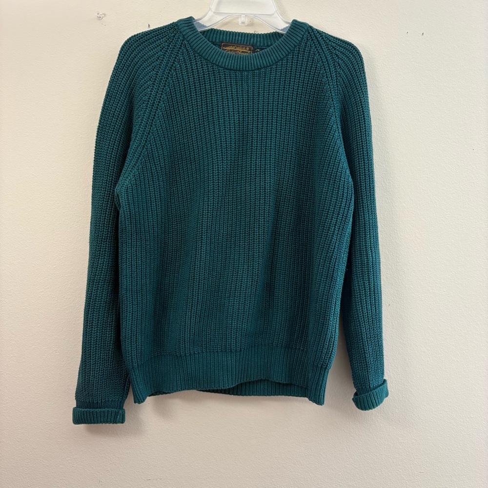 Eddie Bauer Vintage Wool Cable Knit Sweater men’s small teal cl